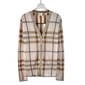 Burberry Color-Block Classic Check Wool V-Neck Knit Cardigan